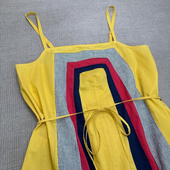 Allihop Striped yellow cotton/linen patchwork boho hippie sundress tie waist Lg - Picture 2 of 8